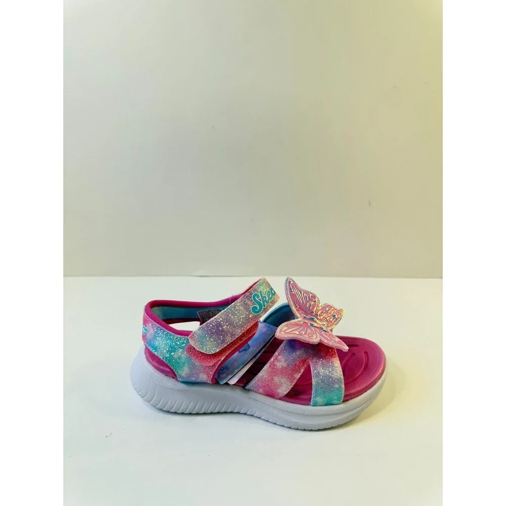 Skechers Kids Girls Jumpsters Sandal-Butterfly Brites Sandal, Pink/Multi, 11